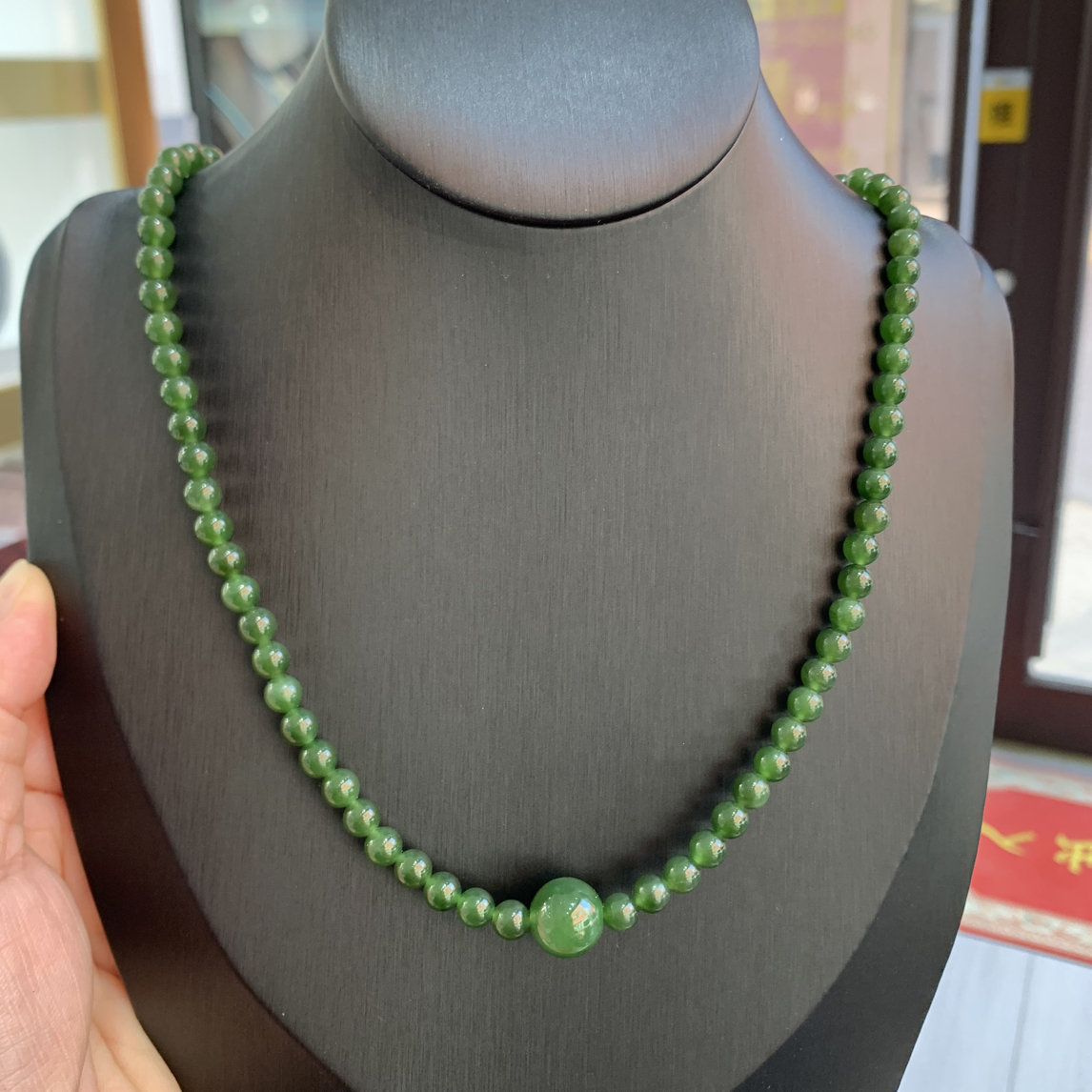 和田玉项链天然和田玉碧玉猫眼转运珠项链正品和田玉圆珠项链礼物