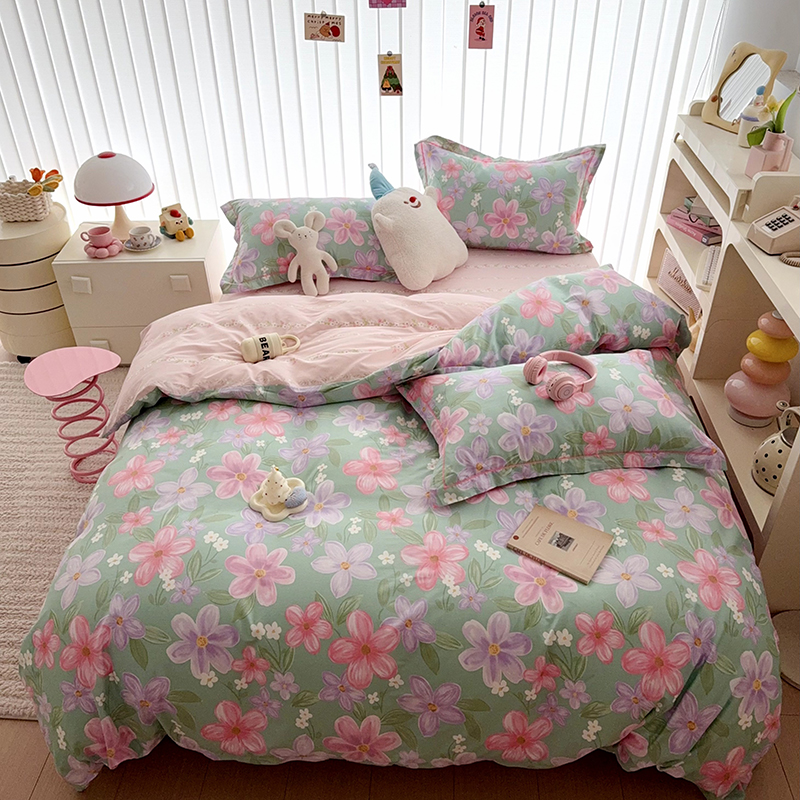 薄款春夏款纯棉四件套被罩床单床上用品全棉套件田园风家纺用品