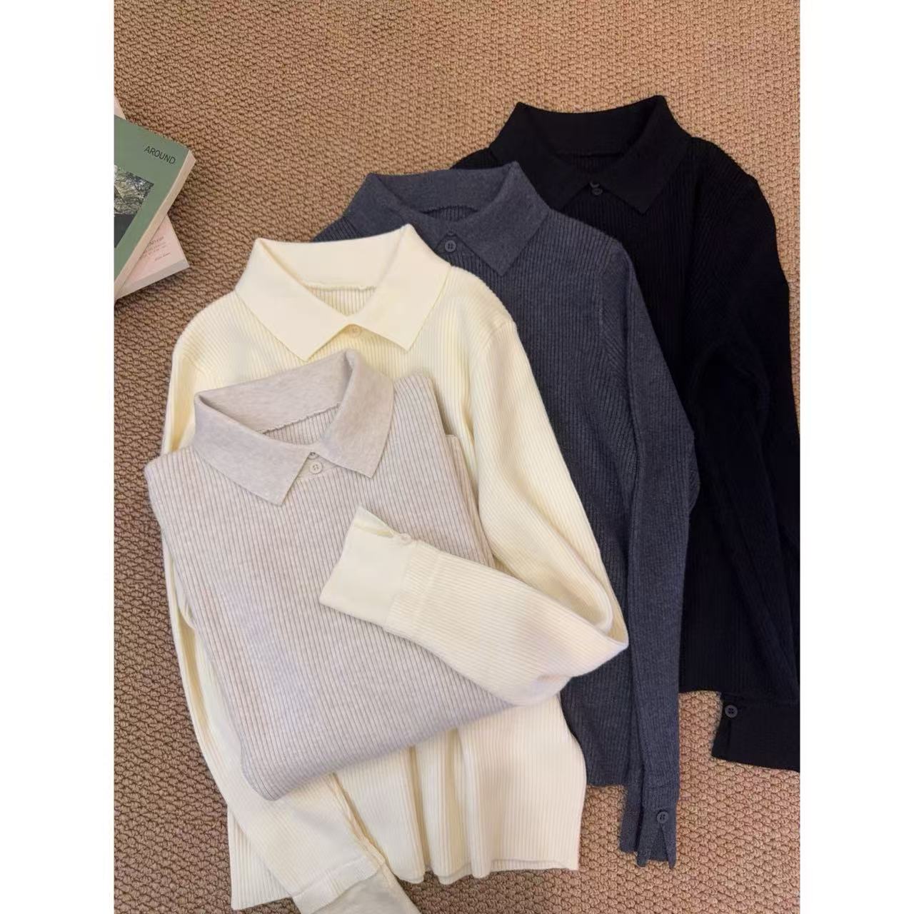 MMIAO;必拍款~气质小翻领韩系针织上衣