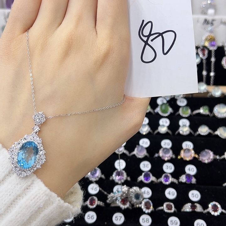 小****托帕石银S925镶嵌吊坠(不含链)