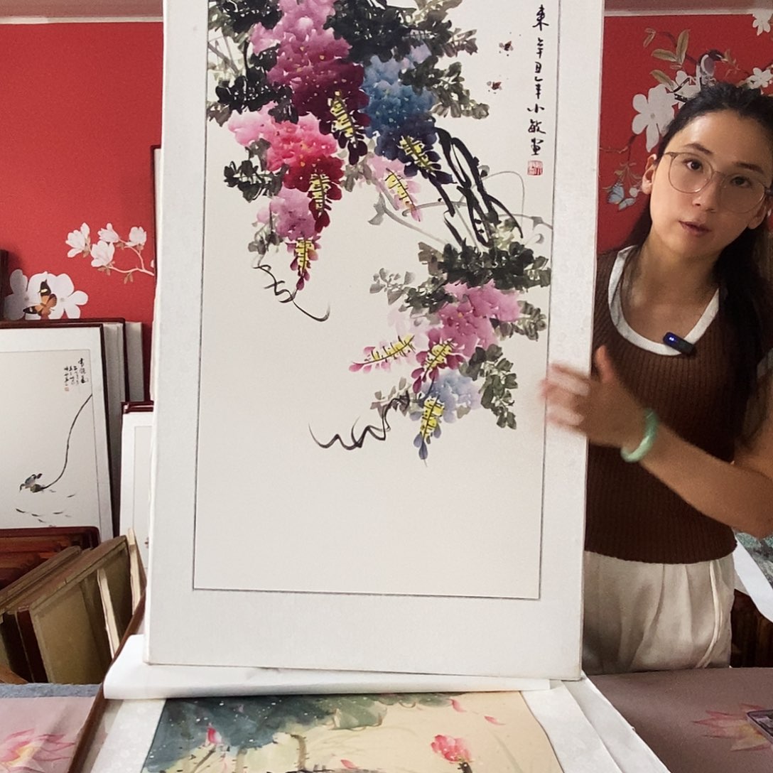 国画手写手绘国画作品62✖️122带框包邮