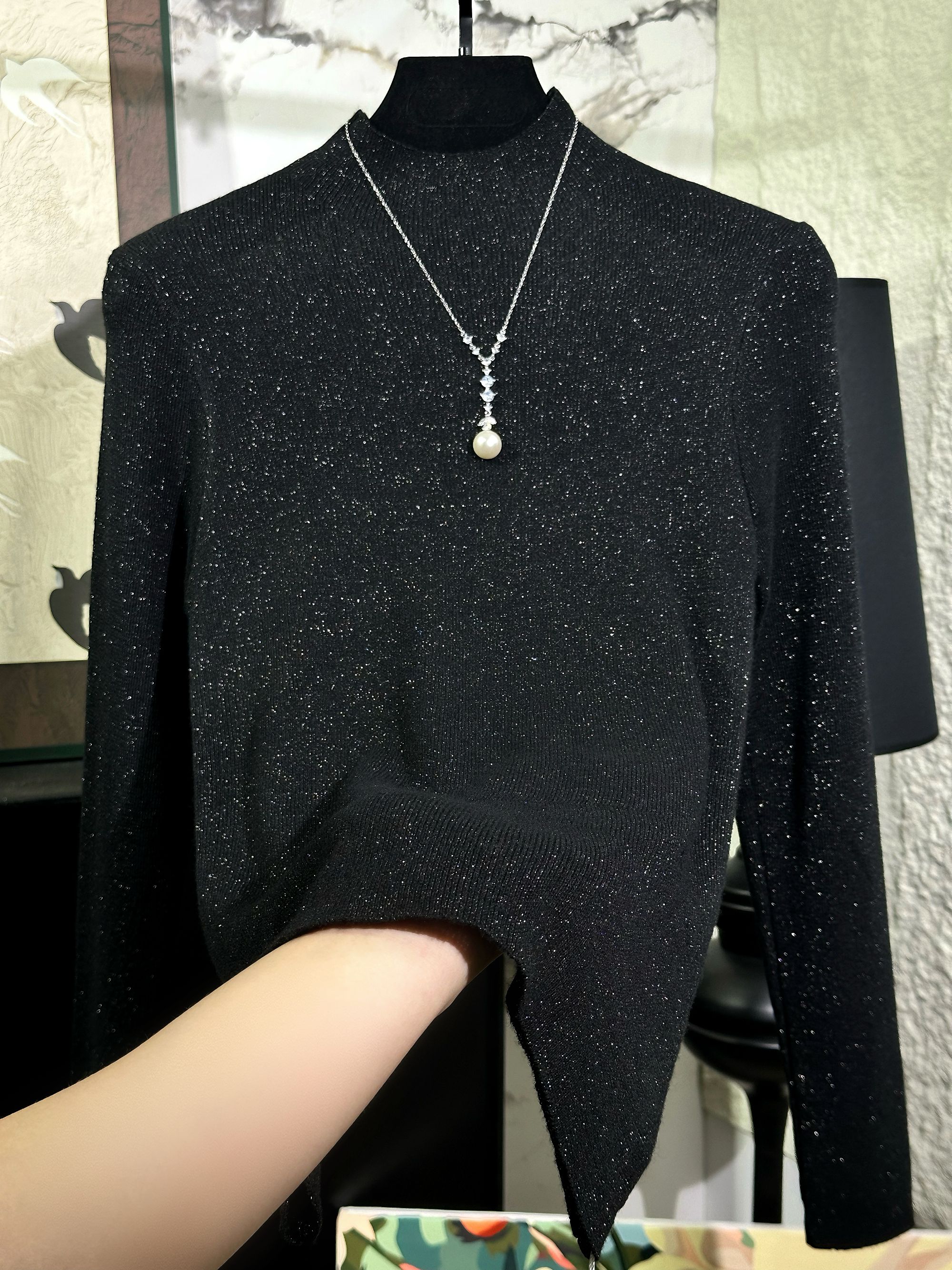 【羊毛半高领】“流光溢彩”半高领高定水晶金丝超细精纺羊毛女女士