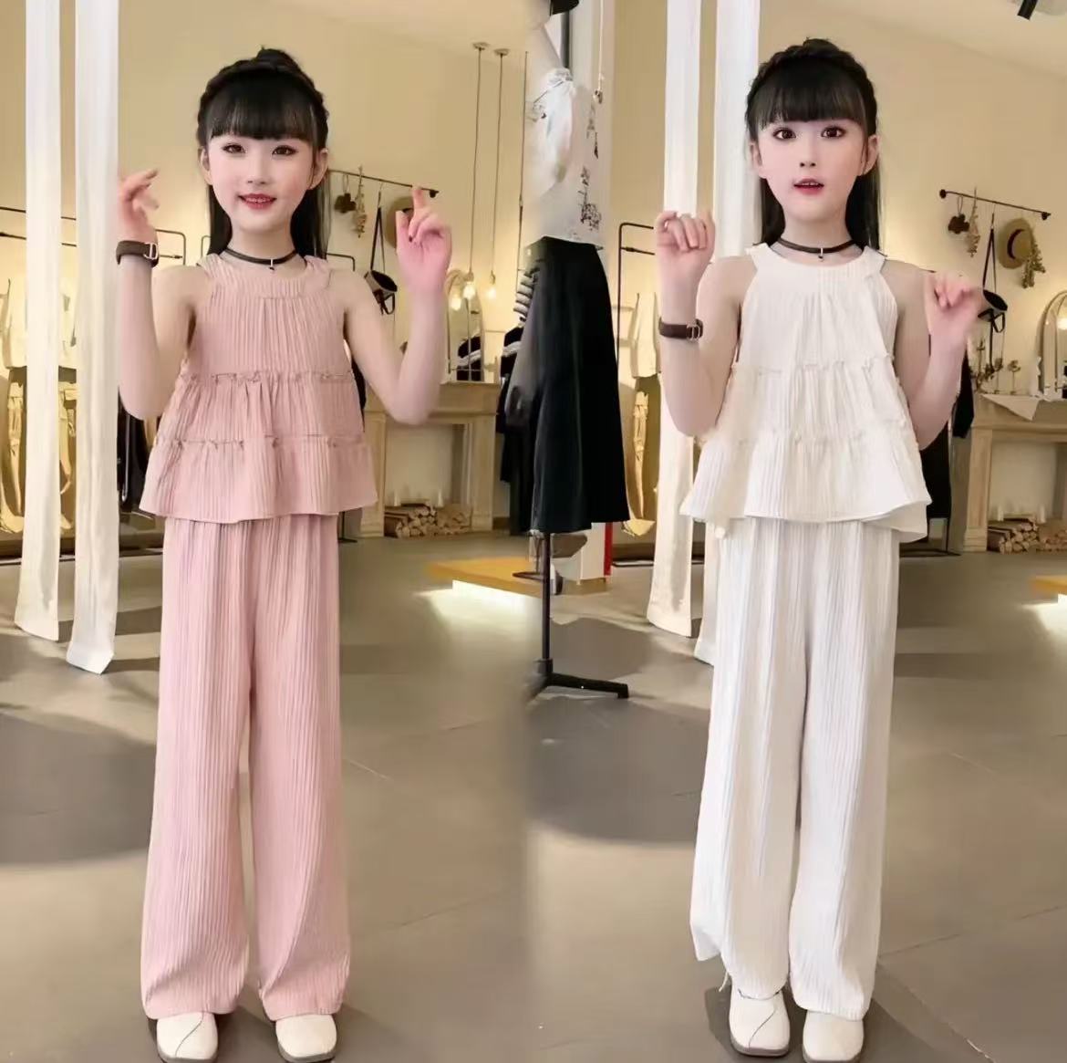 女童无袖套装夏装2025夏季新款韩版洋气儿童雪纺薄款阔腿裤两件套