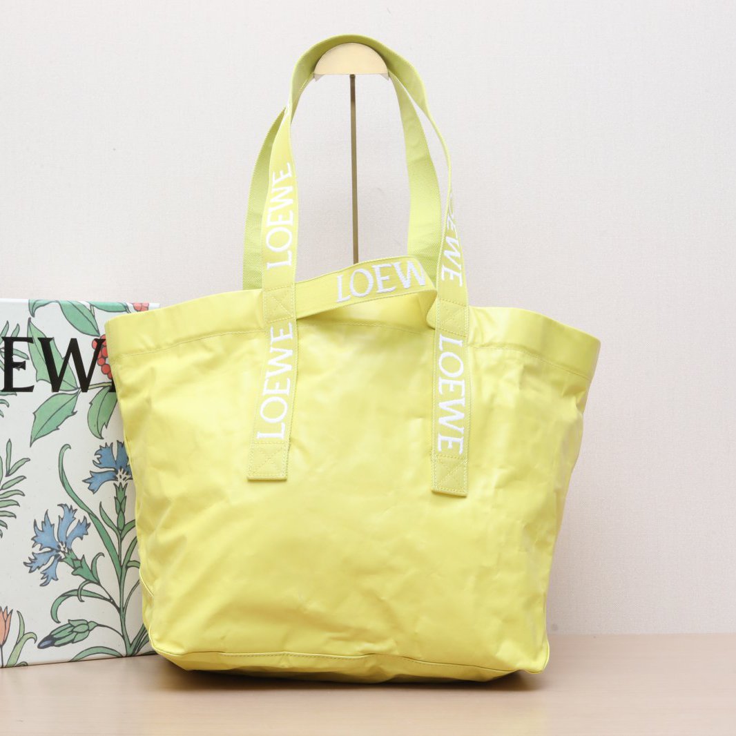 99新 LOEWE/罗意威 活动黑黑 黄色 皮革C 购物袋 大号 托特包45CM