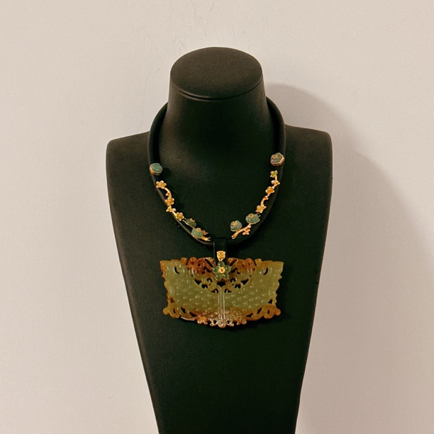 原创和田玉复古玉璜简约设计款皮绳项链/颈链【天玺珠宝】