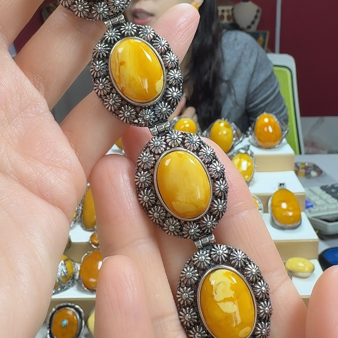 蜜蜡银S925镶嵌手链手链