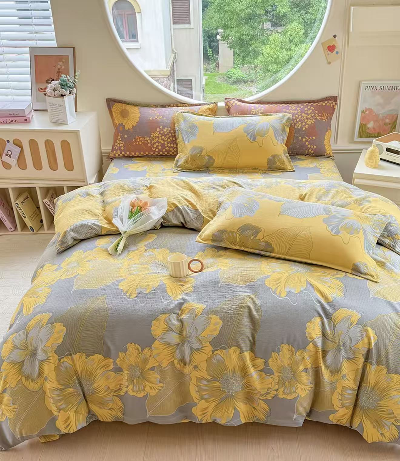 双人被套 AA版【初春花蕊-灰】尺寸2*2.3米柔软斜纹轻奢时尚