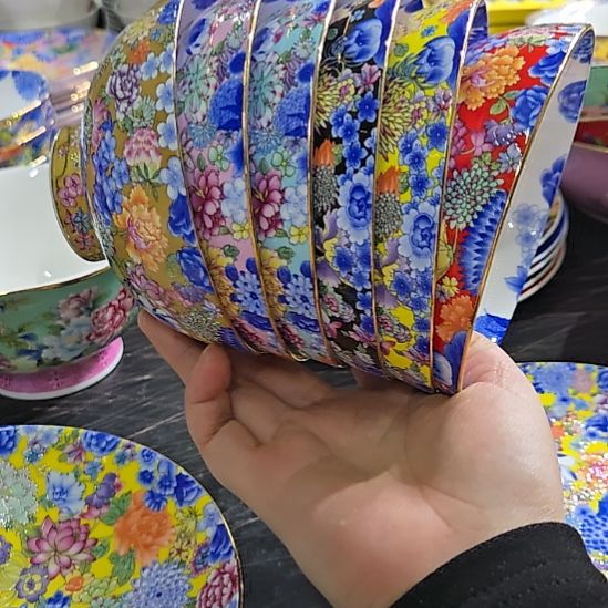 瓷片微瑕珐琅彩万花5寸6个米饭碗66666