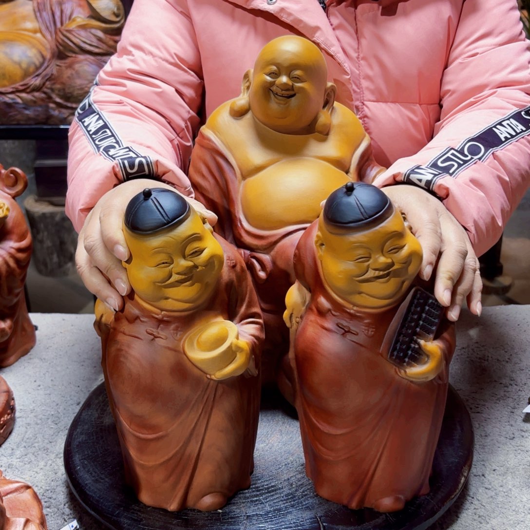 奇***丶香樟木福袋弥勒佛香樟木坐款木雕