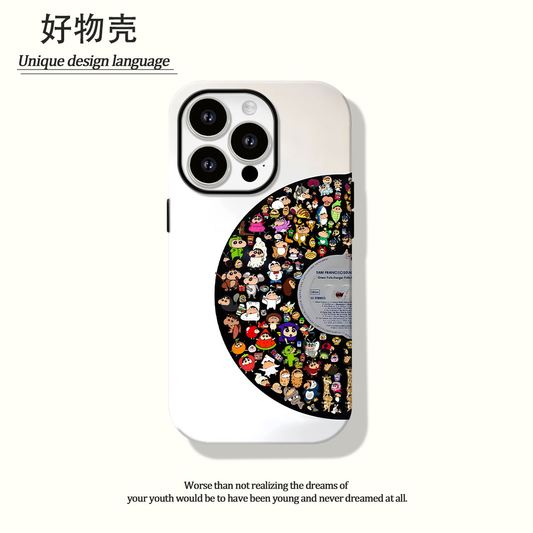 唱片小新菲林二合一适用苹果17promax华为vivo小米oppo手机壳防汗