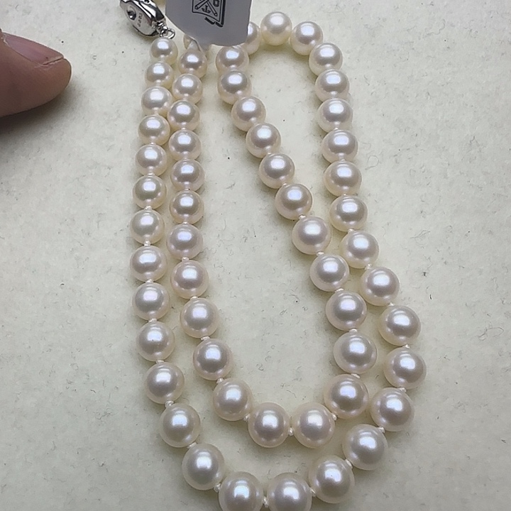 银S925镶嵌淡水珍珠项链7-8mm无核珍珠项链五星吉尔德