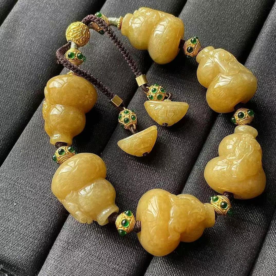 满黄翡翠葫芦手串
