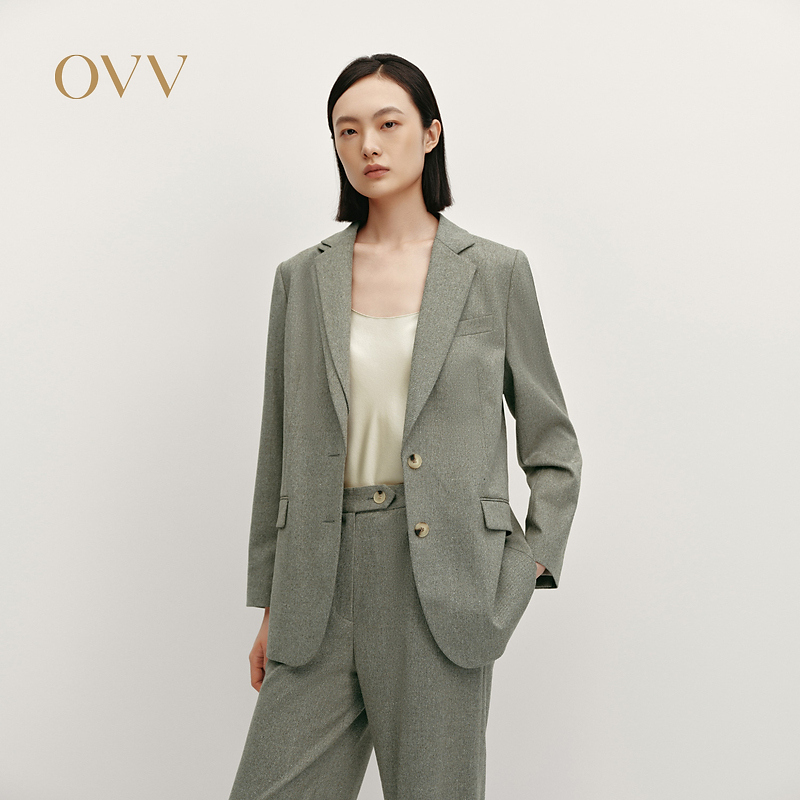 OVV秋冬新女装不对称平驳领修身羊毛混纺西服外套GTXEJ34109A