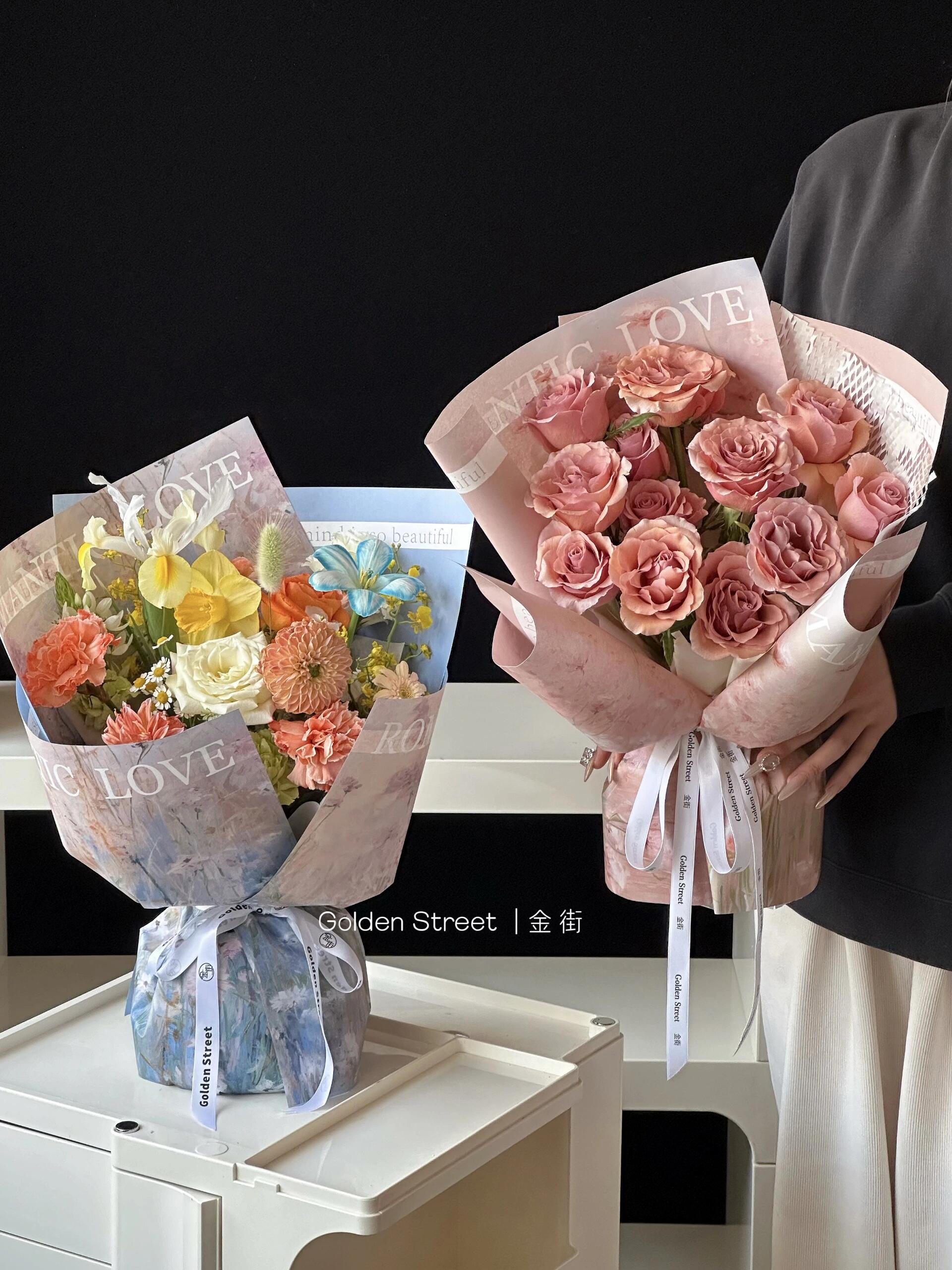 【1帮1】新款情人节一封情书春日小花艺术范油画纸牛皮鲜花包装资材