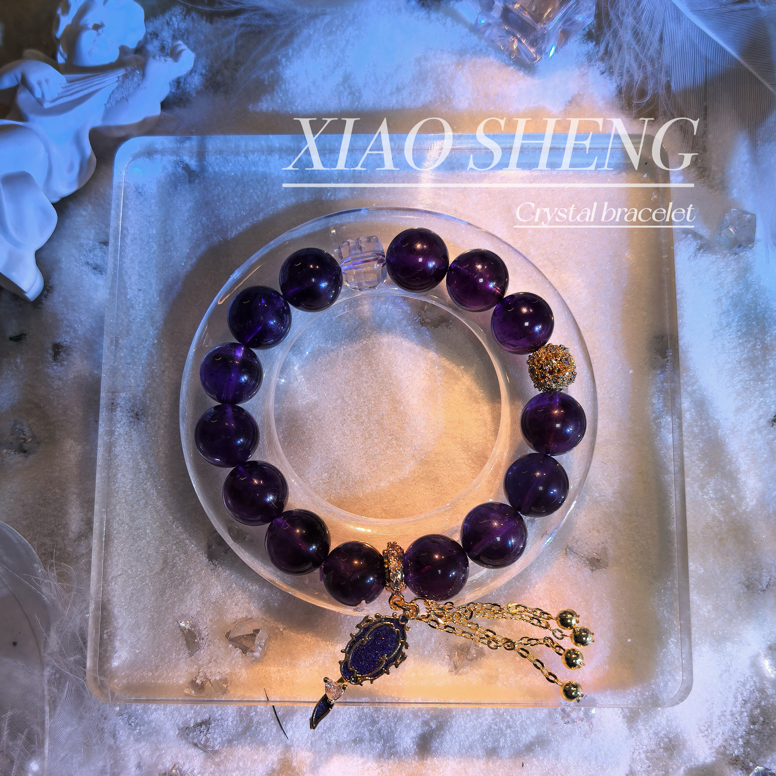 天然水晶【女一号】紫水晶乌拉圭+方糖百搭女生手串天然微瑕