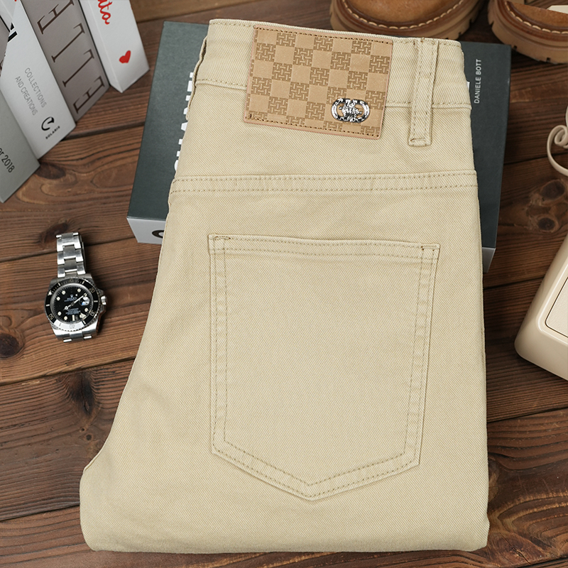 欧版春夏卡其色牛仔裤男潮牌高端品质2025年新款男士修身小直筒裤