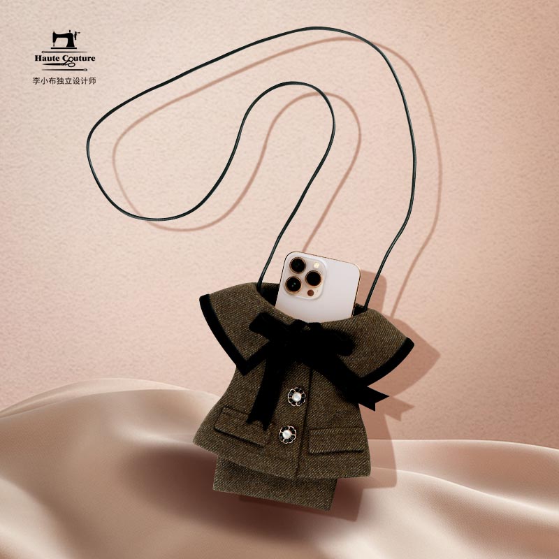 【小安娜】时尚毛呢蝴蝶结手机包个性便携挂脖小包包