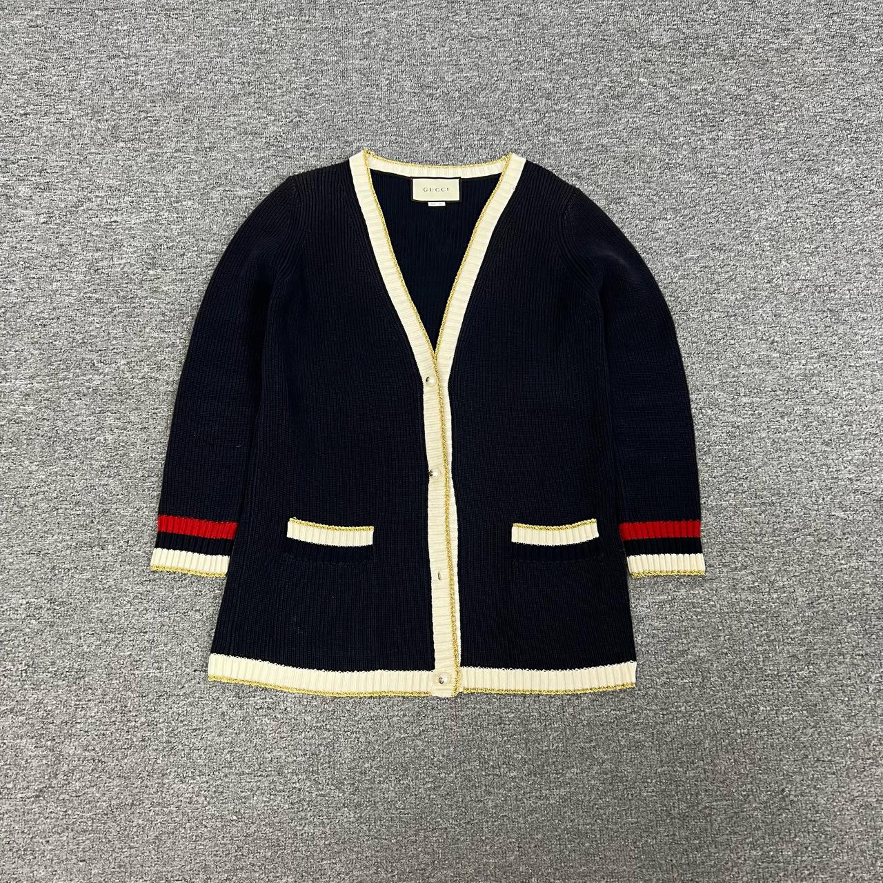 95新 GUCCI/古驰 藏青色 珍珠纽扣 针织开衫 xs码