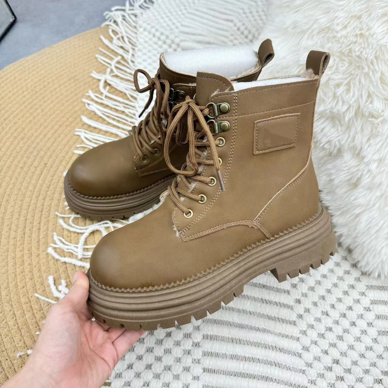 815-5 加绒厚底大棉马丁靴女2025秋冬新款踢不烂大黄靴复古工装靴