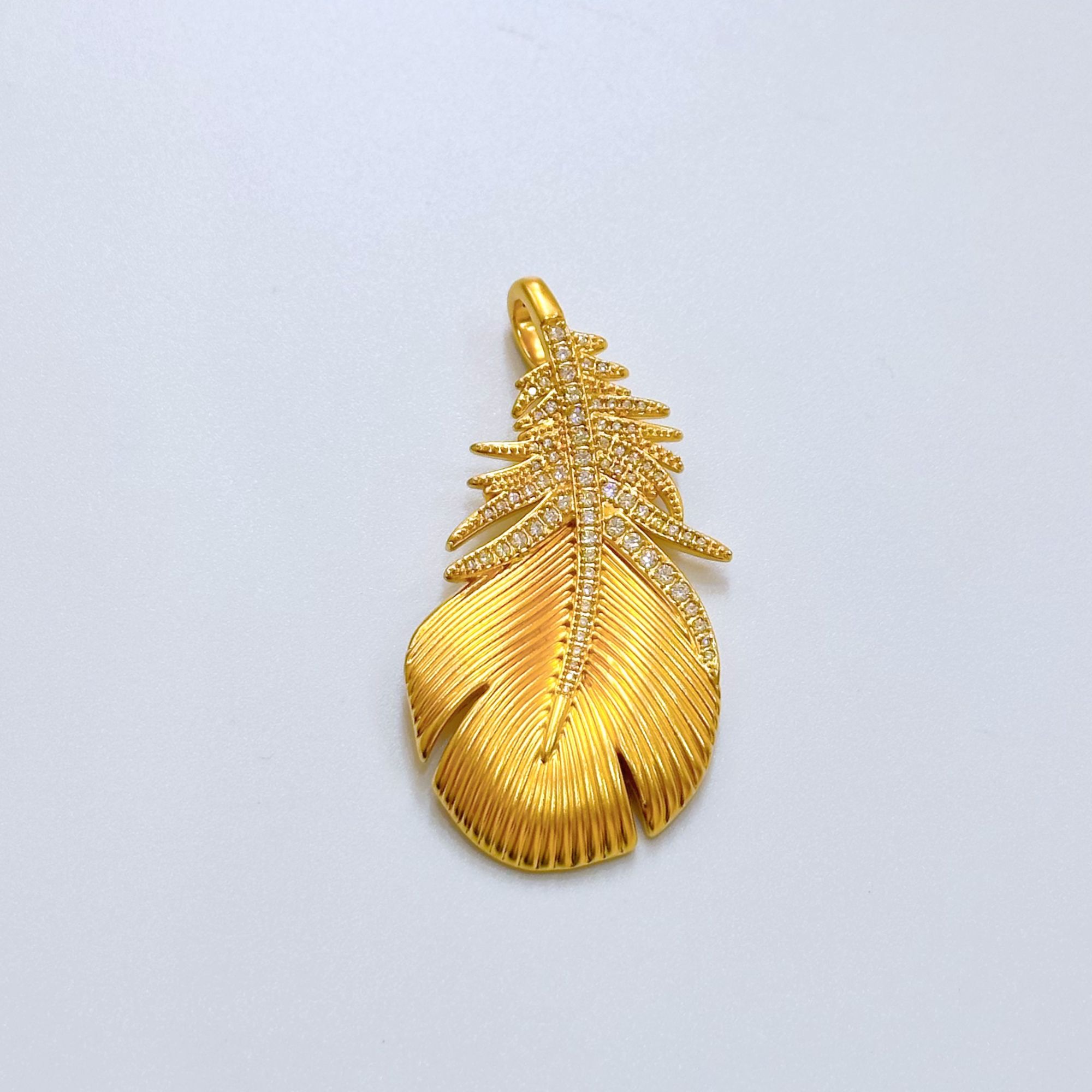 【羽毛吊坠】足金999黄金5D羽毛时尚潮流吊坠(可配绳)