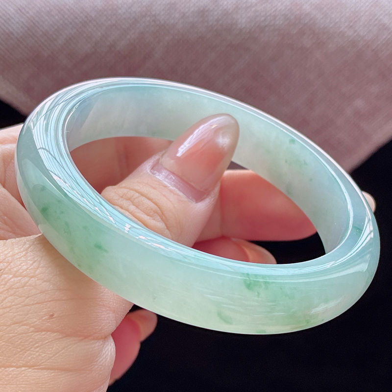55圈口25608冰糯种水润飘绿飘紫翡翠正圈手镯子天然A货 a9