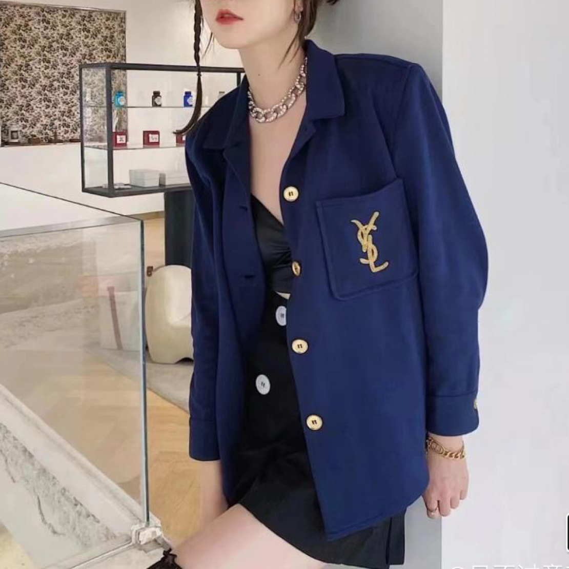 99新 YSL/圣罗兰 F38/YSL圣罗兰藏蓝西装外套/没垫肩