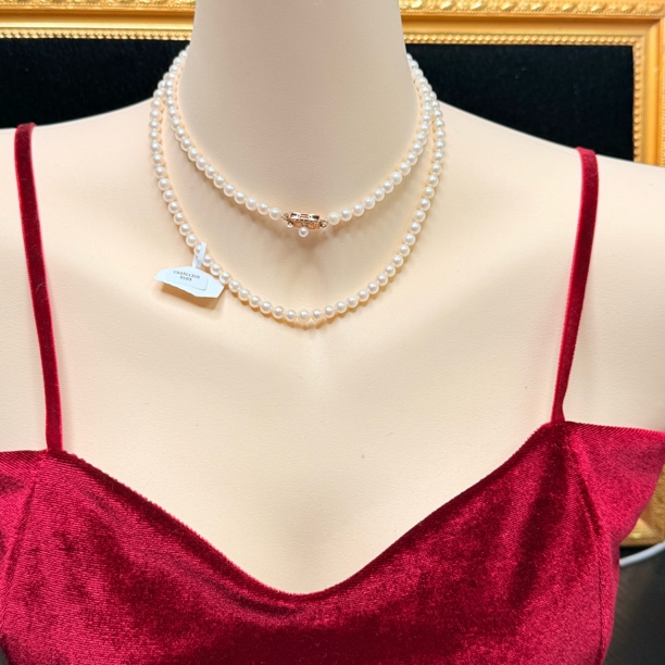 【六六中古】孤品天然海水珍珠项链fa011链长72珠子5-5.5带大证