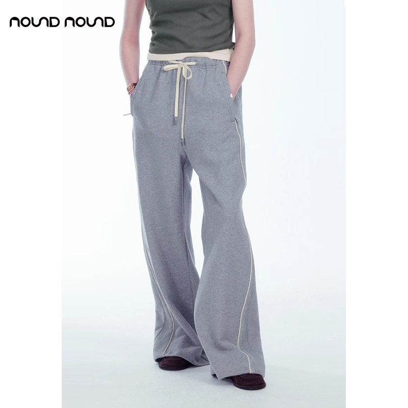 noundnound灰色宽松拼接线条感卫裤运动休闲裤女新款