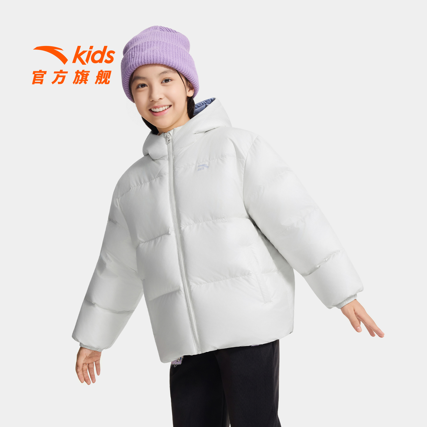 安踏儿童女童羽绒服2025冬款新舒适保暖青少年四防连帽羽绒服外套