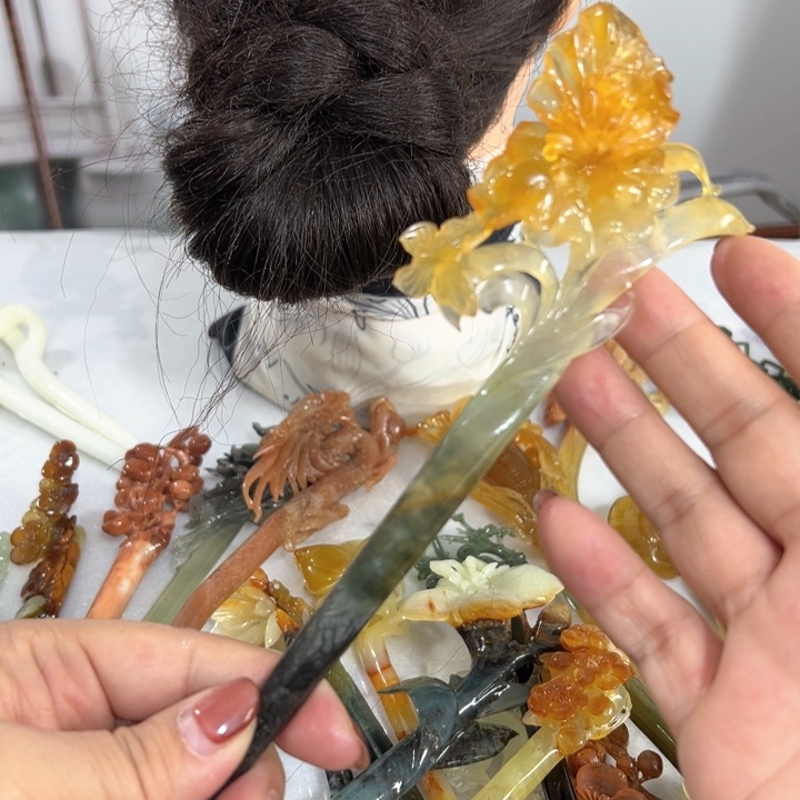 定制蛇纹石玉毛货发饰