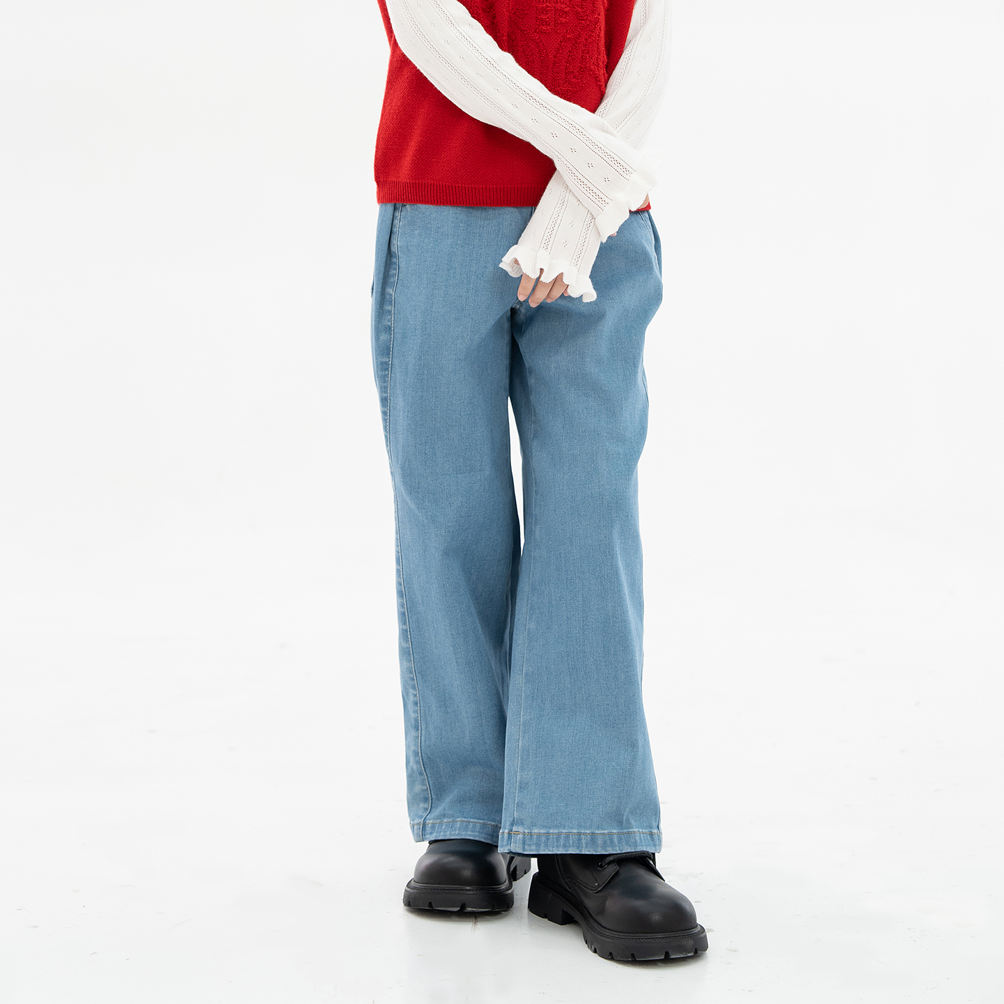 [商场同款]EP雅莹童装2026春女童新款水洗蓝阔腿休闲牛仔裤直筒