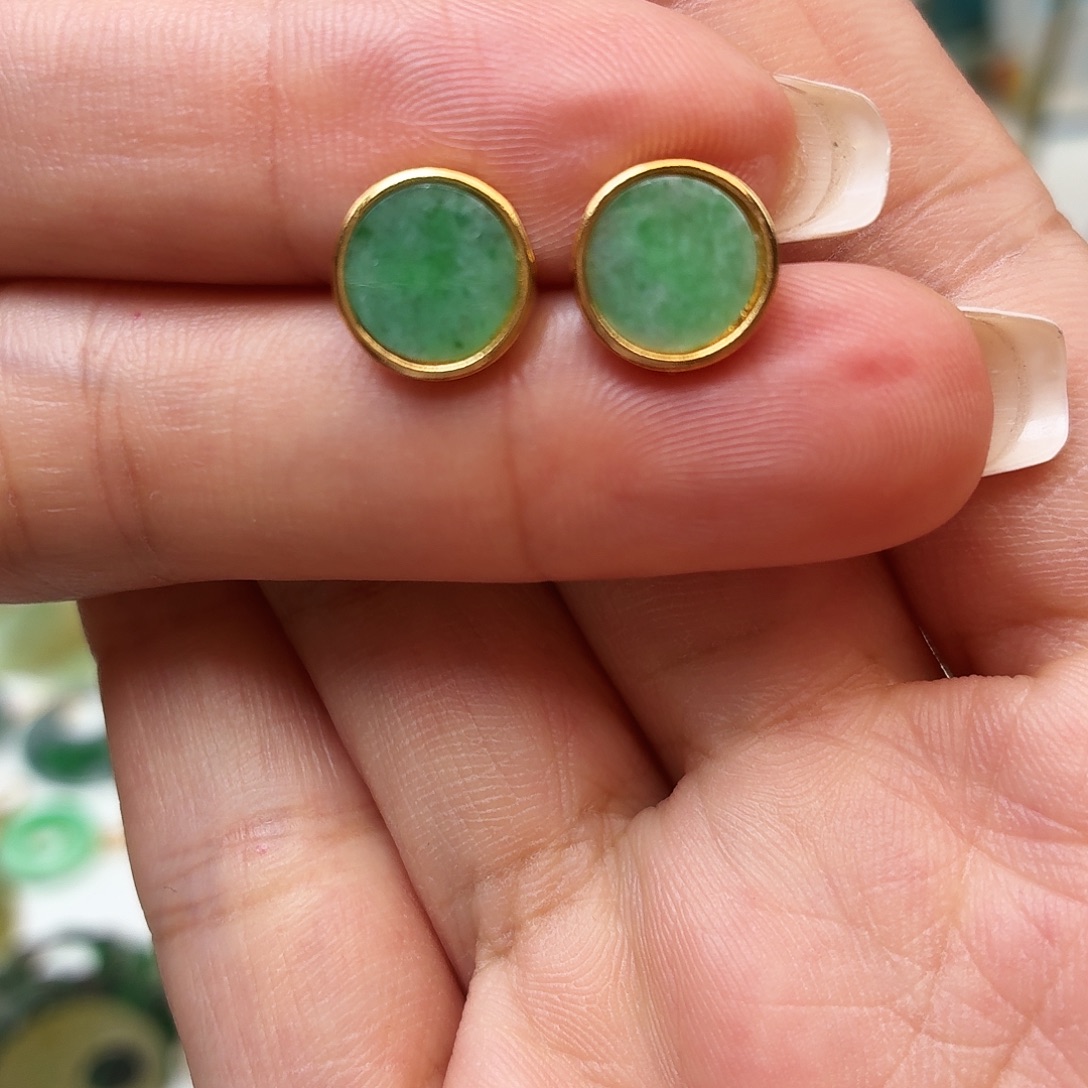 翡翠银S925镶嵌耳饰缅料