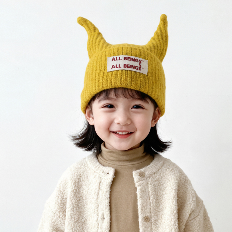 秋冬季儿童帽子男童女童毛线帽宝宝针织帽保暖帽可爱触角套头帽