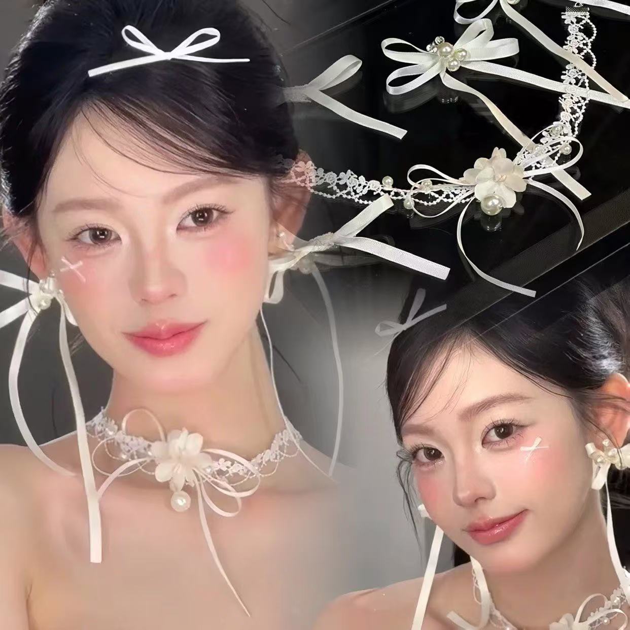 法式多层花朵手作蕾丝花边颈链锁骨项链颈饰新娘婚纱礼服拍照配饰