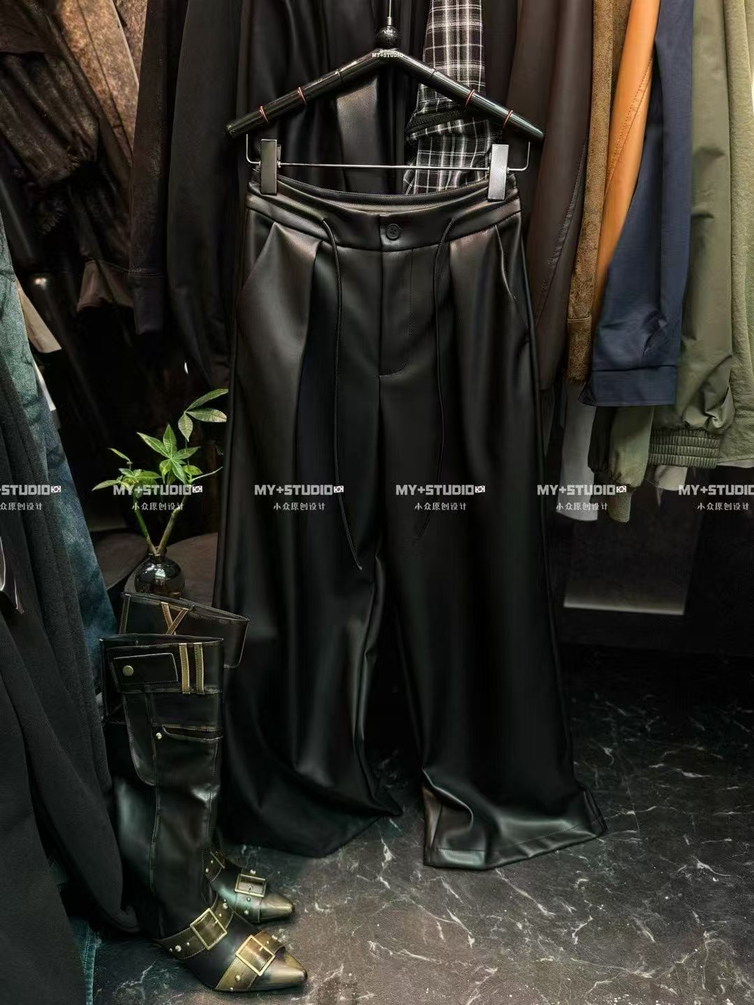 冬季长裤高腰短裤阔腿裤黑色小众宽松休闲裤