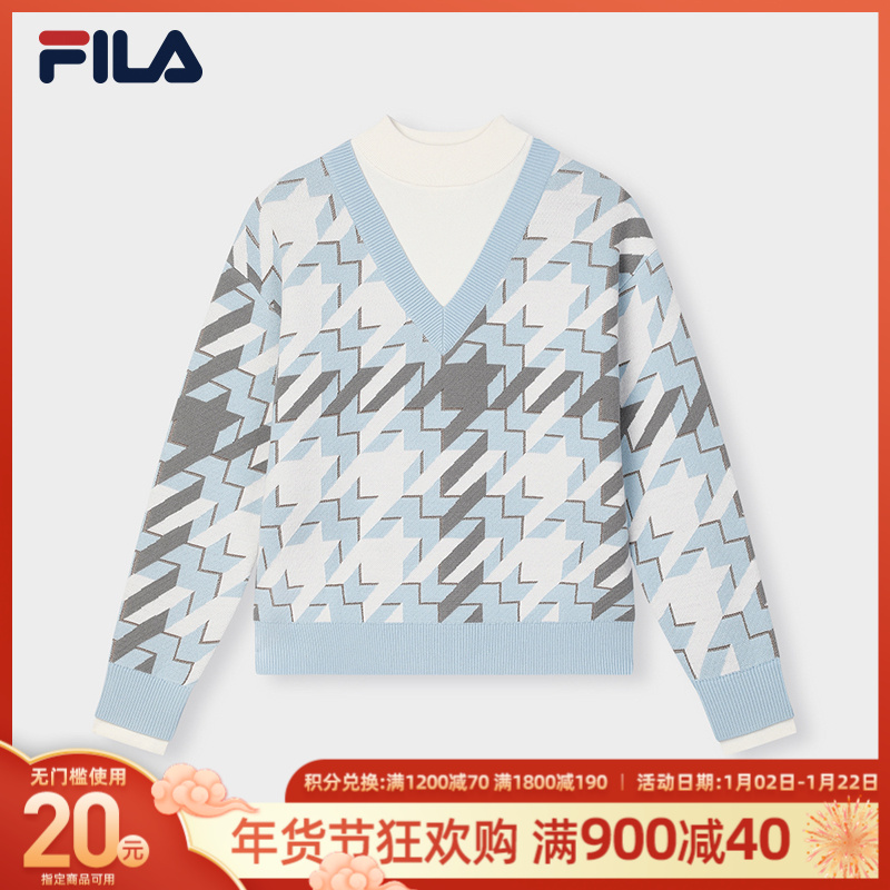 Fila/斐乐2025年新款户外女士运动百搭休闲满印编织衫F11W514403F