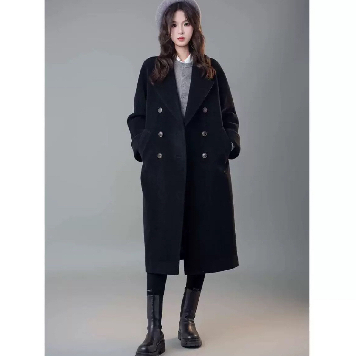 阿玛施【官方正品】25秋冬双排扣设计廓形质感热感力大衣5400861