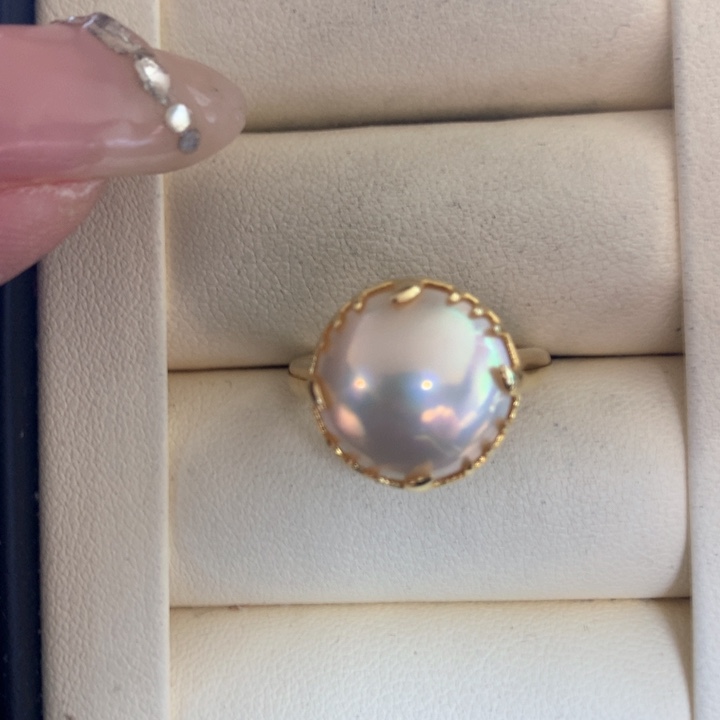 银S925镶嵌戒指拼合珍珠（马贝珠）