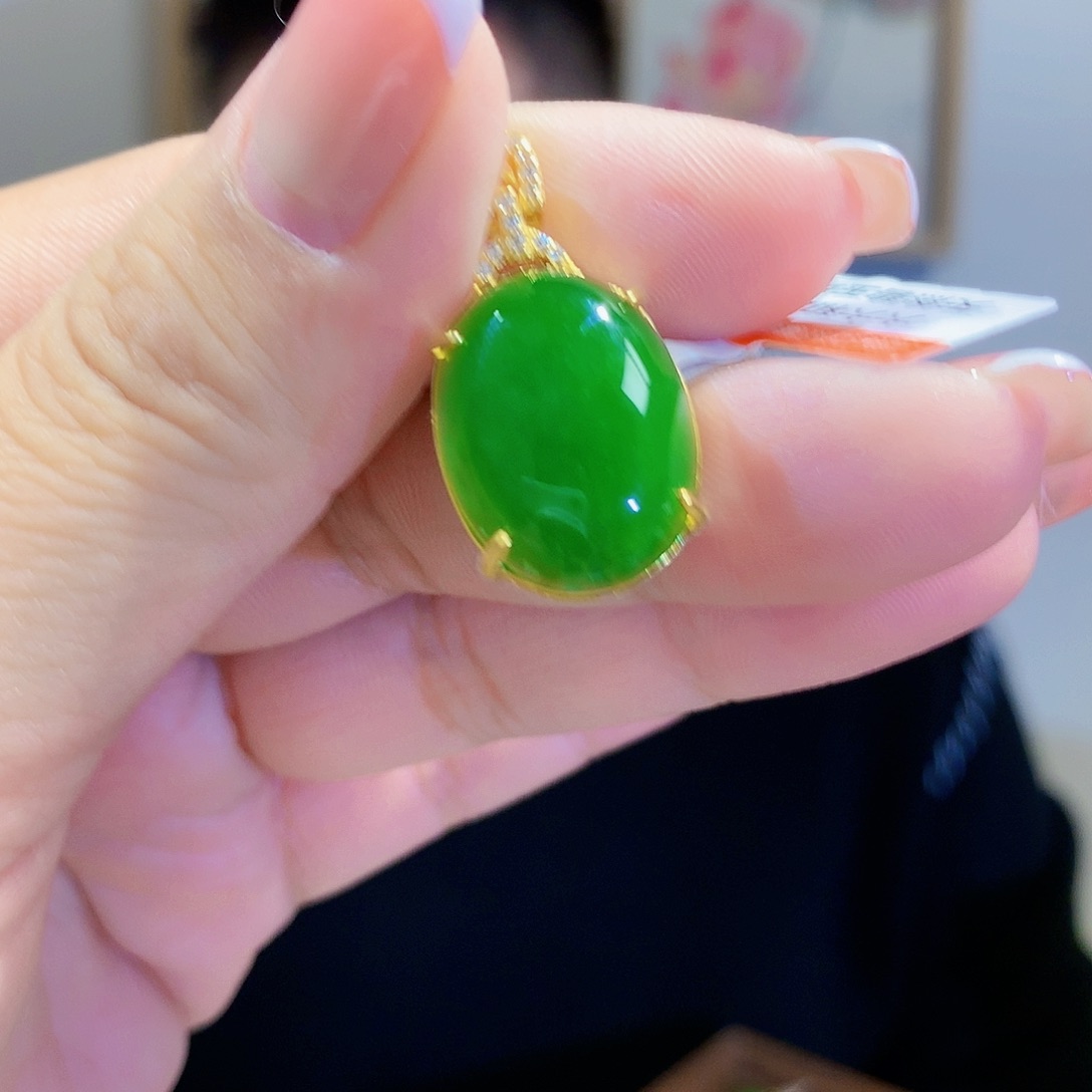 和田玉（碧玉）颈饰银S925镀金镶嵌