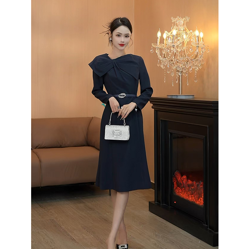 GERUIOUDIAN/格芮欧典3155春季长袖收腰显瘦蝴蝶结优雅气质连衣裙