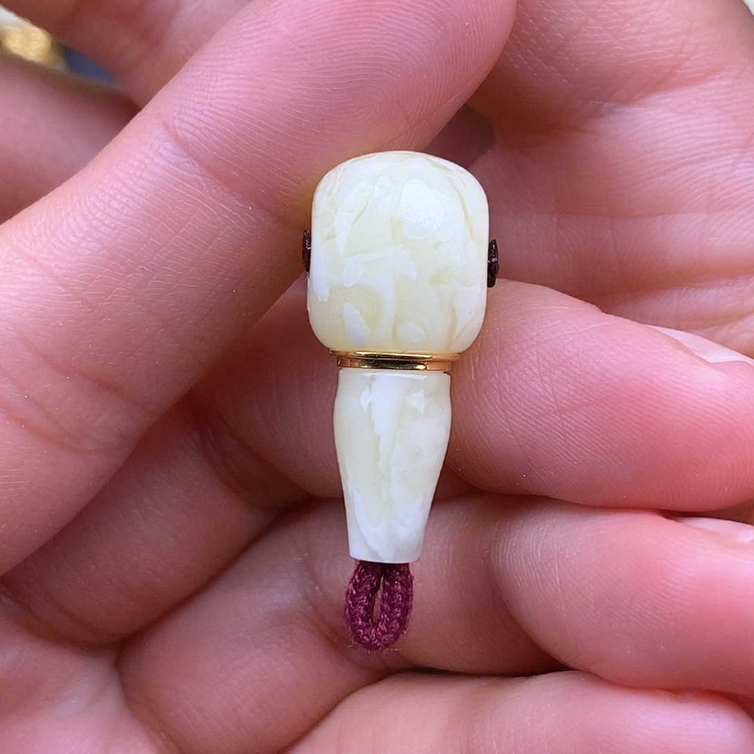 琥珀裸石18K金镶嵌12mm 蜜蜡金腰带三通