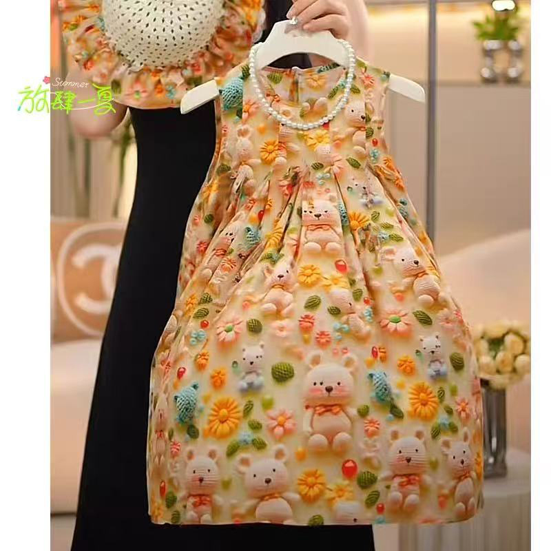 5D立体女童法式连衣裙夏款吊带公主镂空碎花气质仙女裙