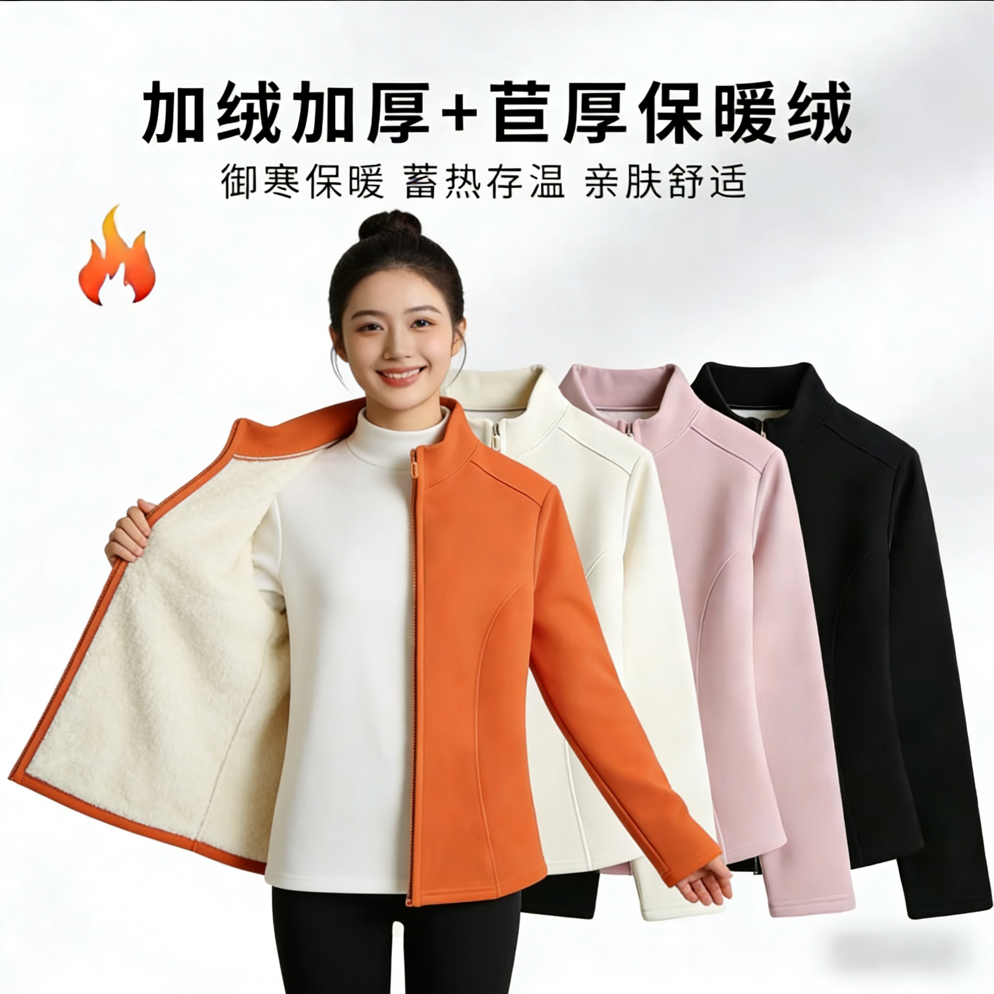 加厚羊羔绒立领修身显瘦隐形拉链鱼骨瑜伽外套秋冬保暖百搭-26X