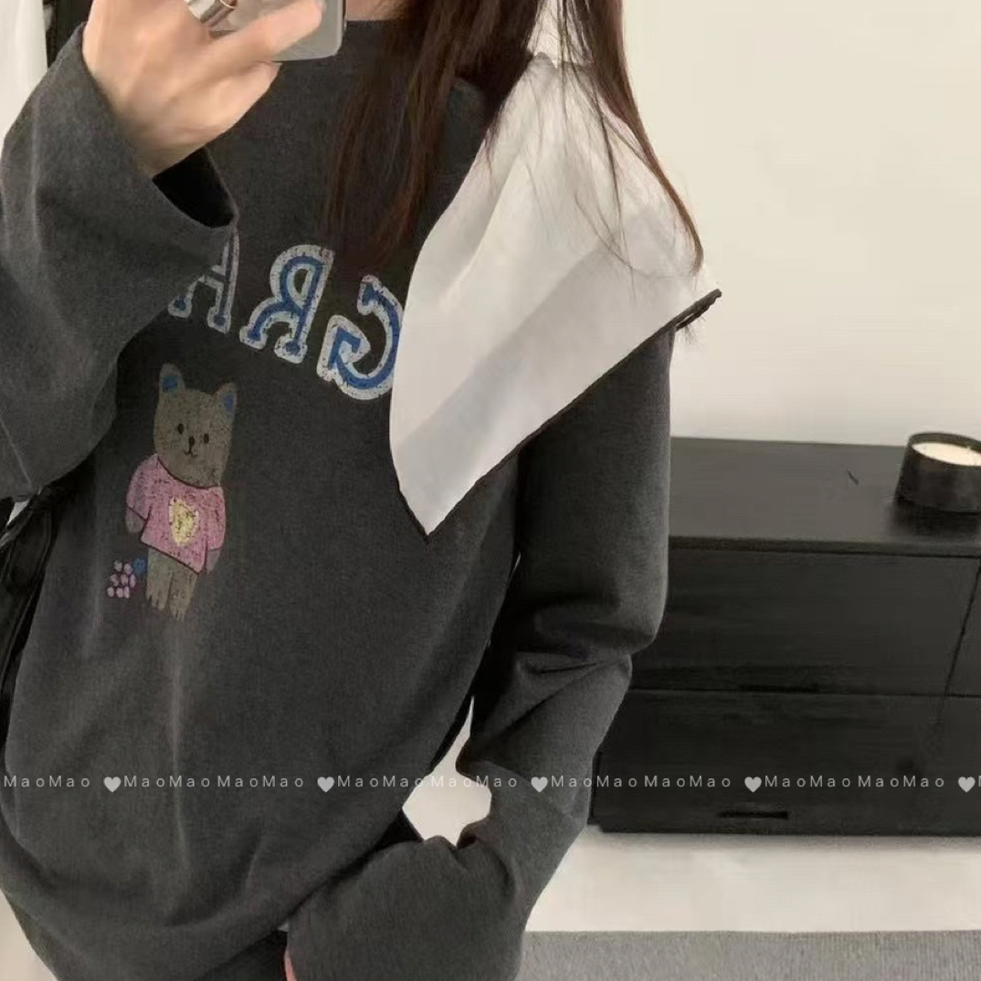 2025秋季新款韩版宽松显瘦百搭纯色圆领长袖T恤女7703