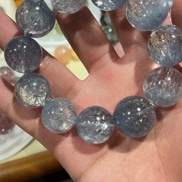 未镶嵌水晶手链蓝钢丝兔毛20m➕