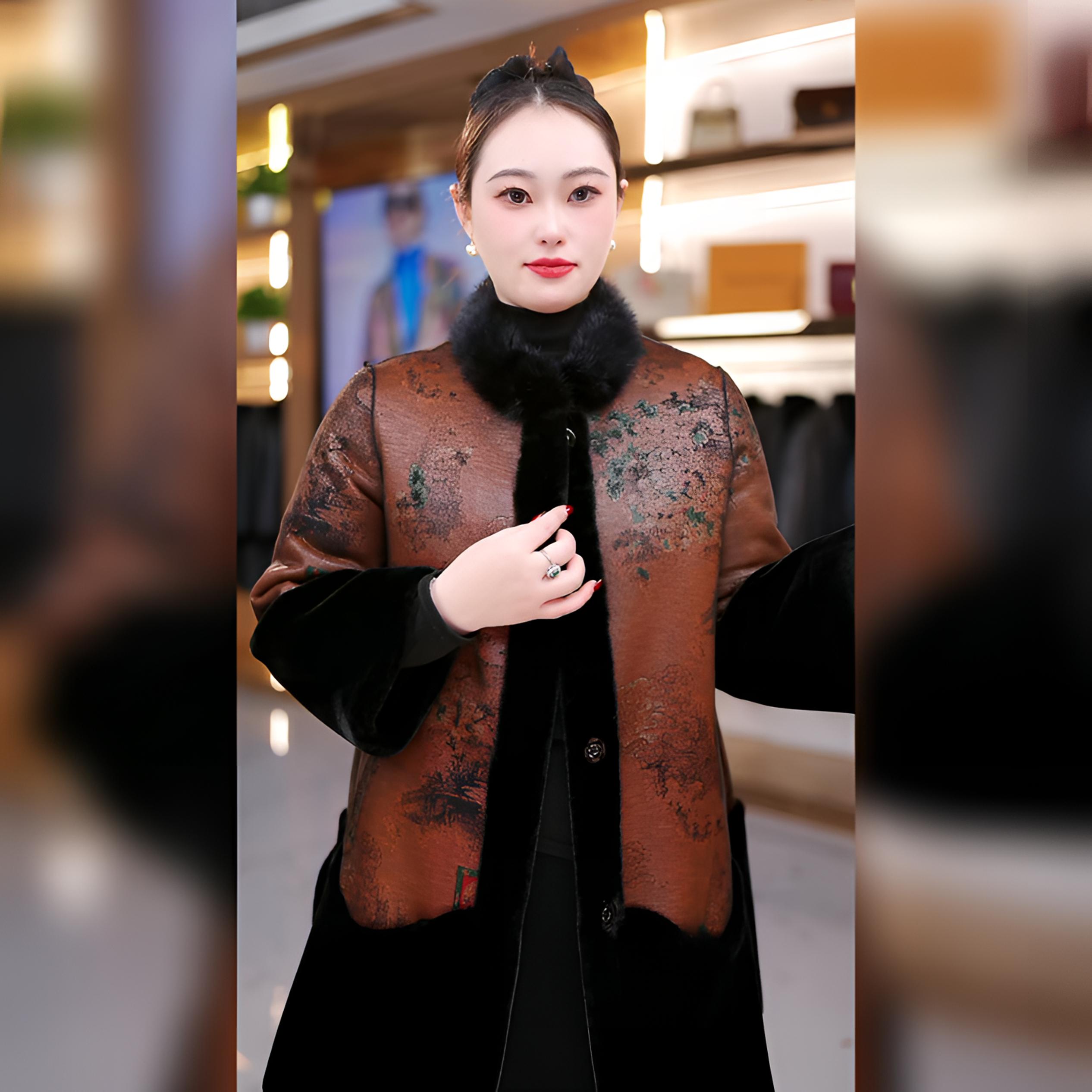 （国色生香）手工定制高定款双面双穿皮毛一体大衣