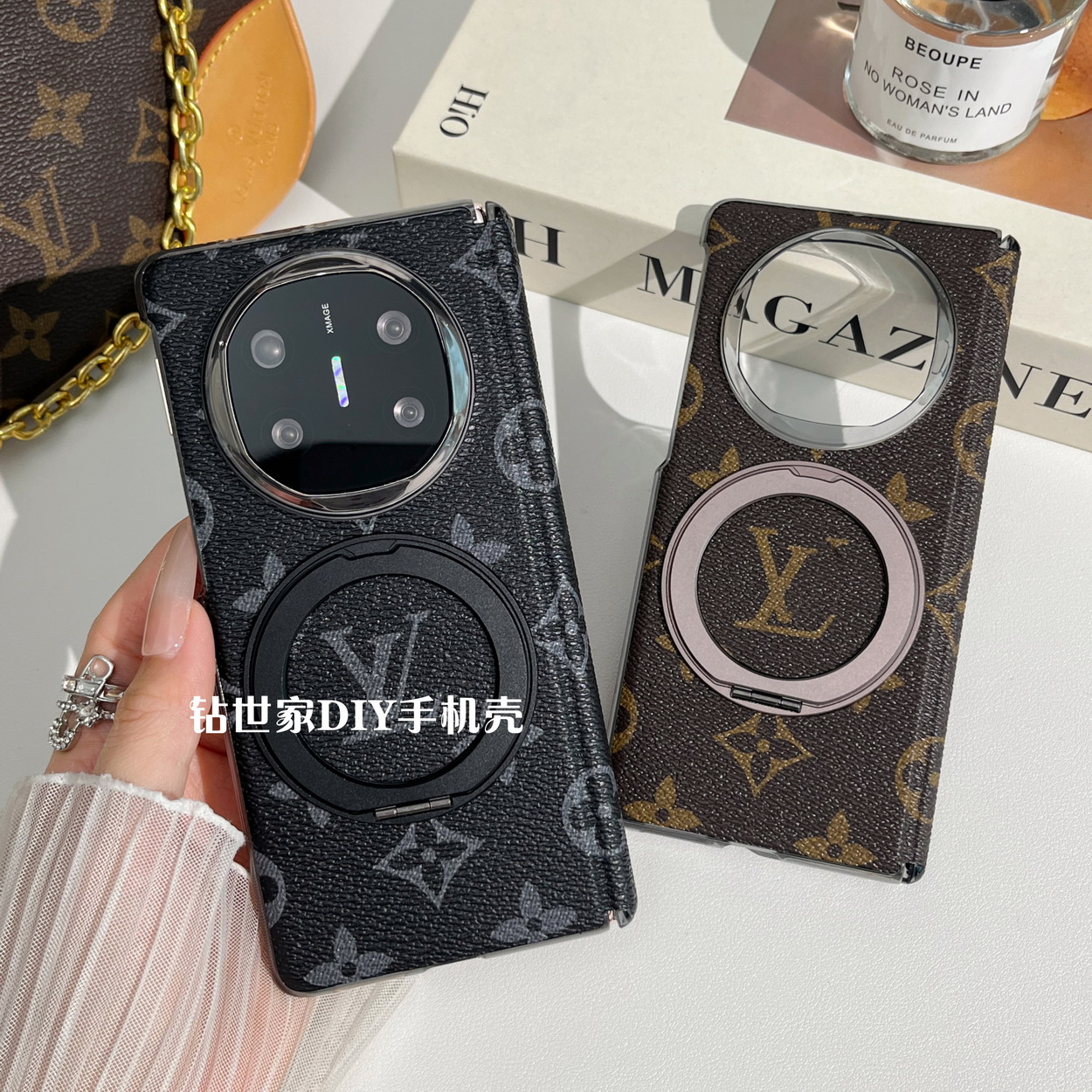 高级感定制适用华为matex5带中轴电镀素皮折叠壳创意手机壳奢华