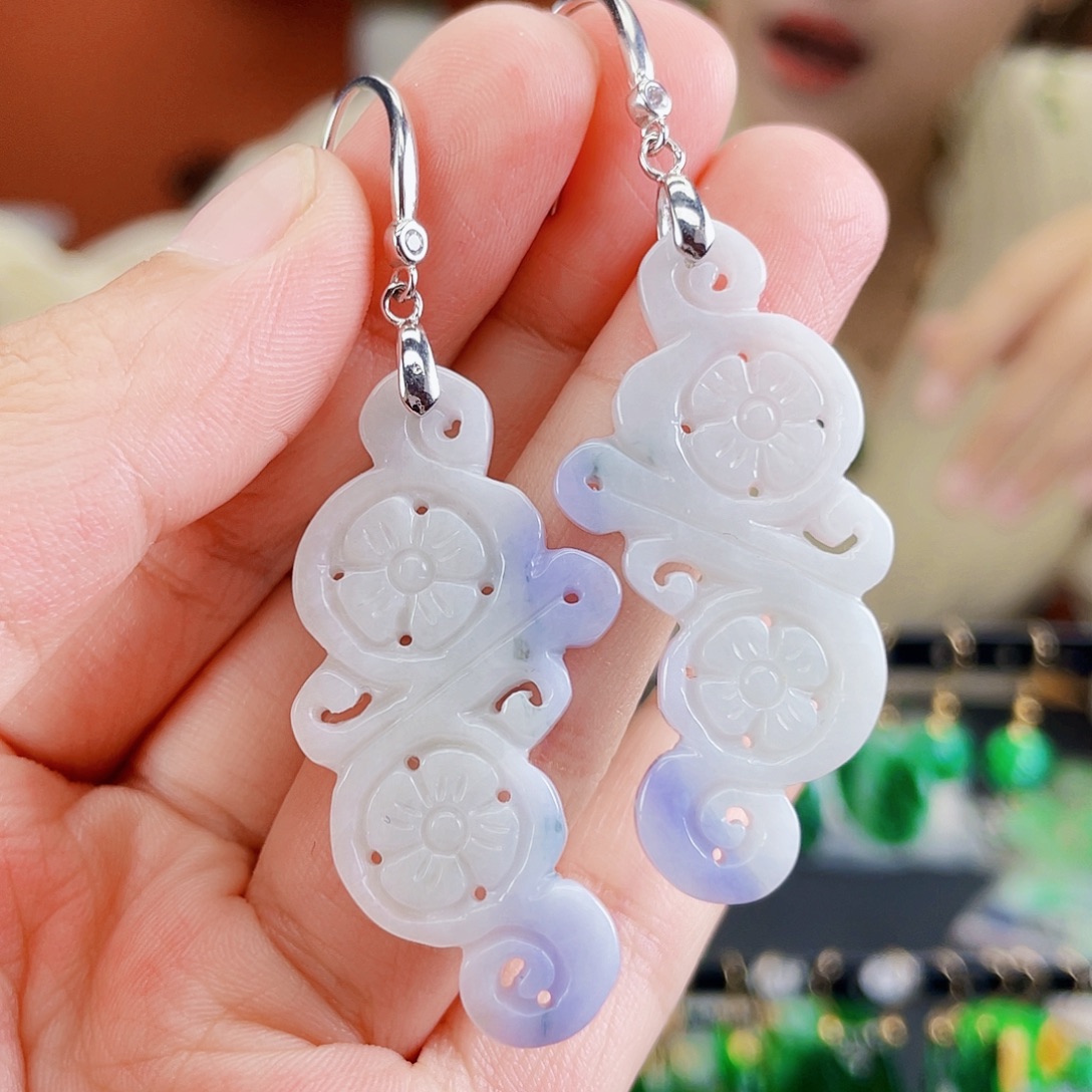 银S925镶嵌翡翠耳饰