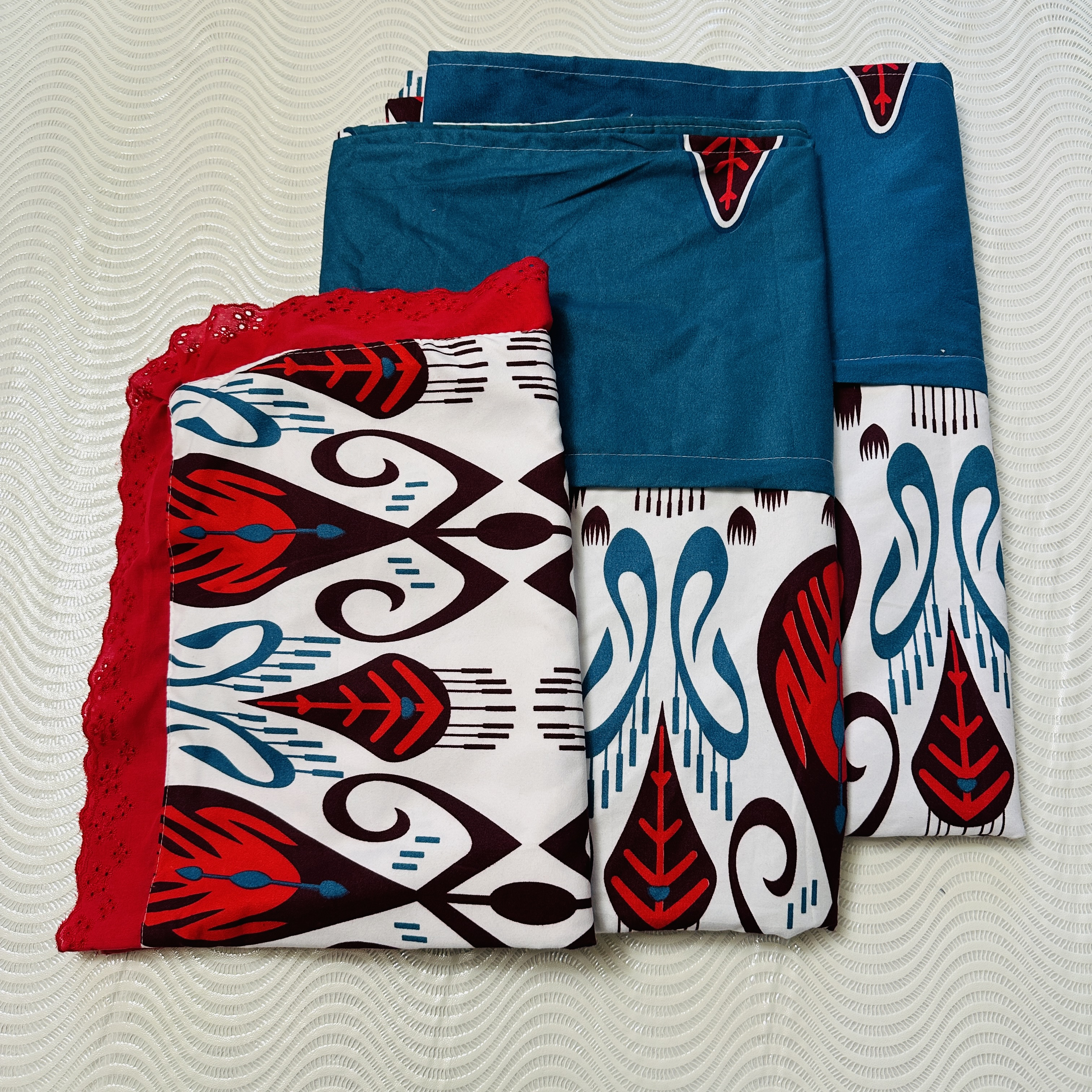 时尚民族风花纹红蓝色单人三件套 家用