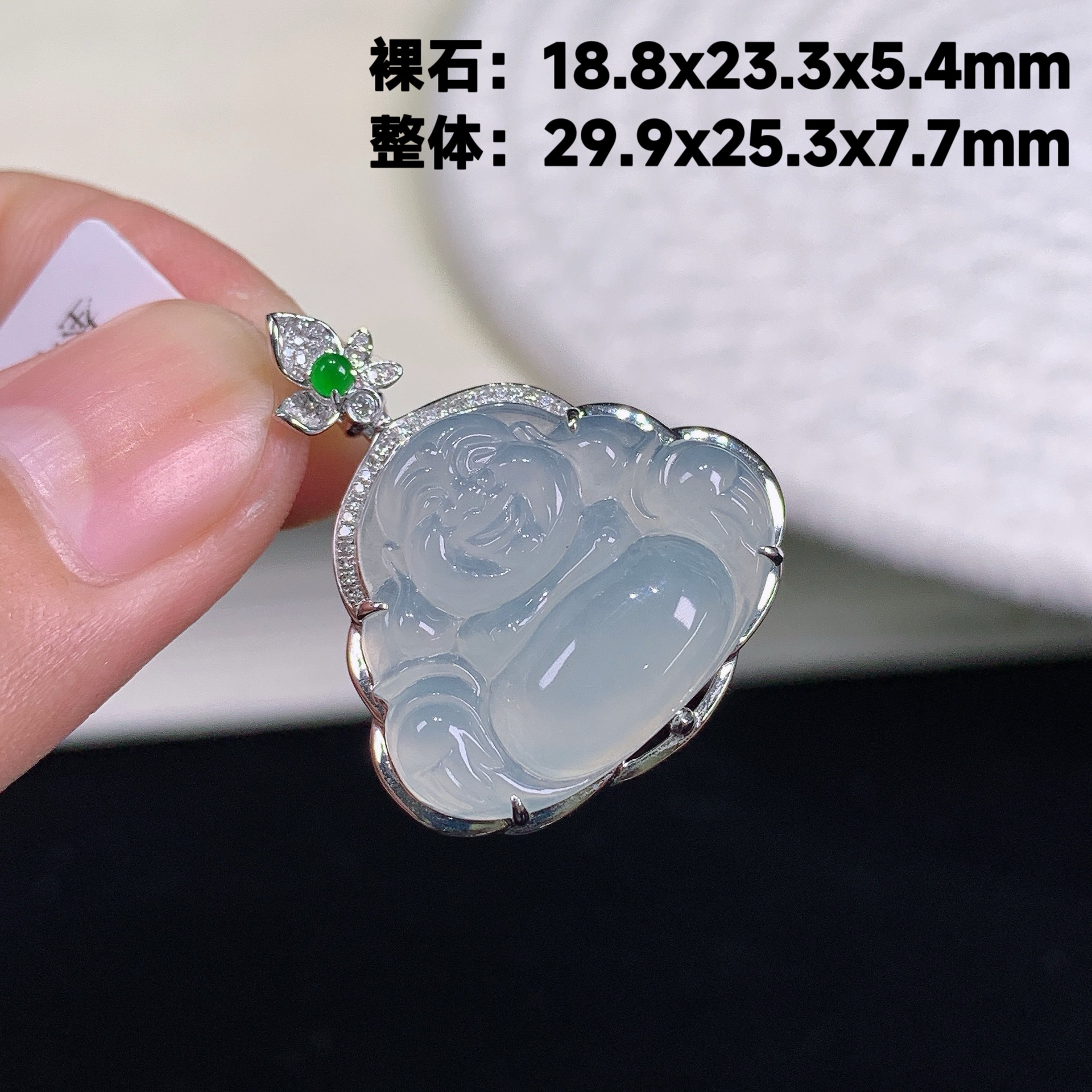 缅甸天然A货翡翠18k金镶嵌冰种胶润佛公吊坠